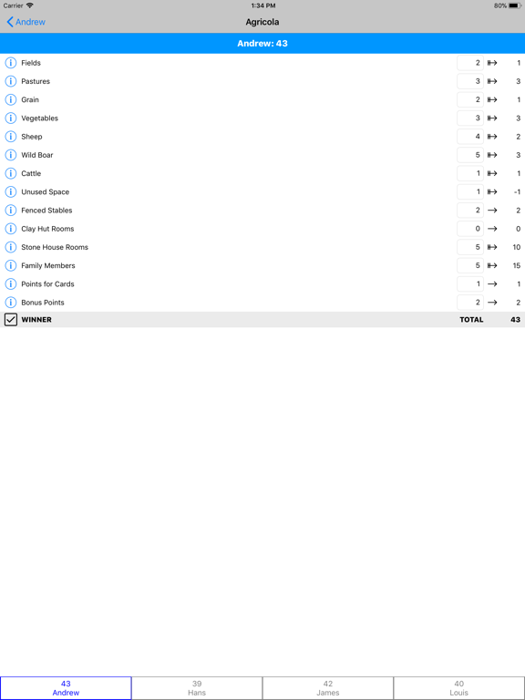 Screenshot #5 pour BGS2: Board Game Scoresheet