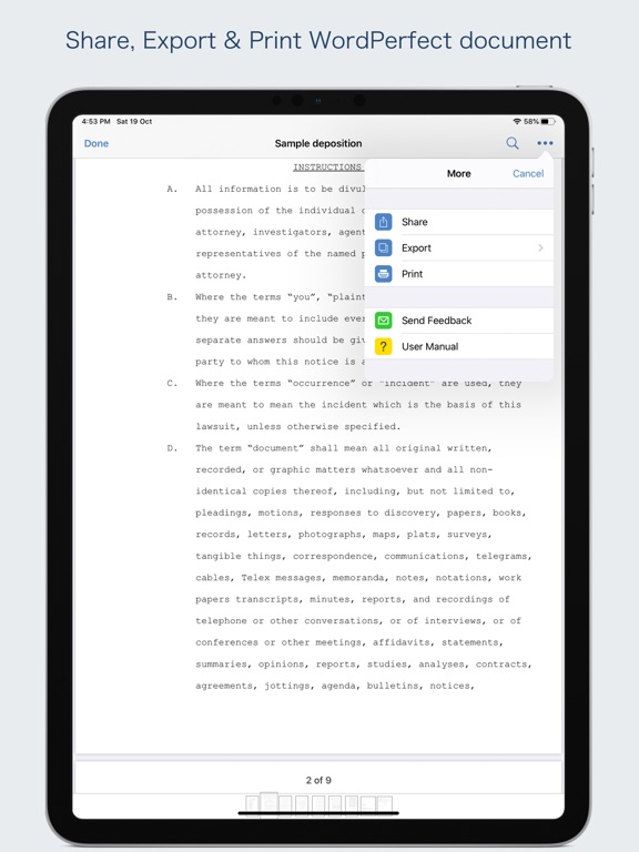 WPD Reader - for WordPerfect iPad screenshot 4 - Productivity app