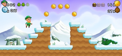Lep's World 2 - Running Games - This platformer takes players through diverse snowy peaks, featuring meticulously designed snow-covered platforms and glittering golden coins to collect.