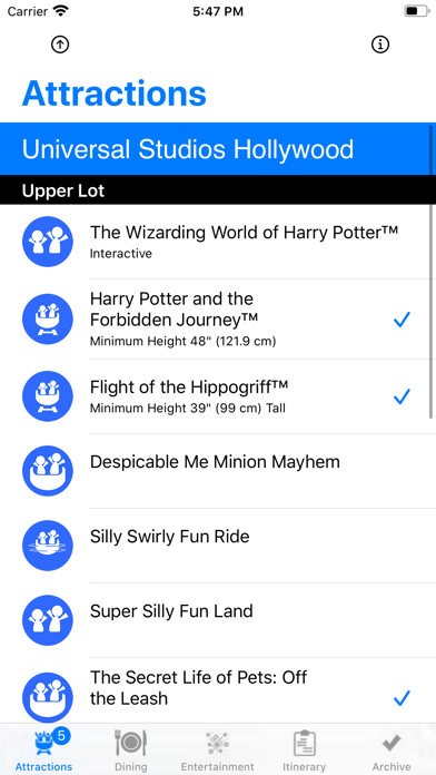 Screenshot #1 pour ThemePark Checklist: Hollywood