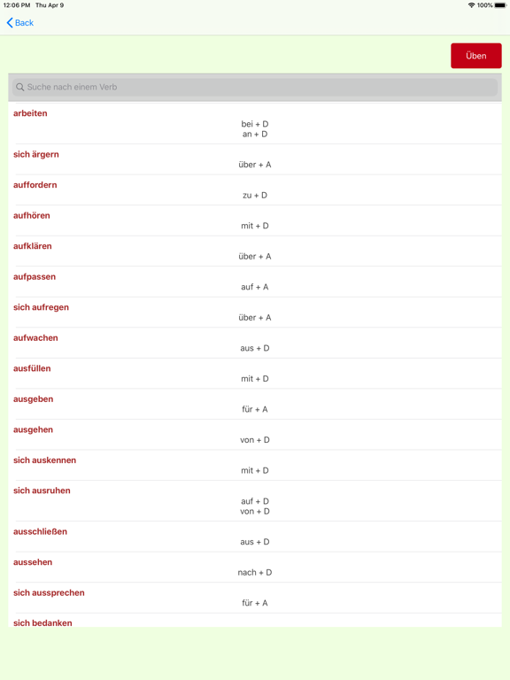 German Verbs Past Prepositions iPad screenshot 4 - Education app