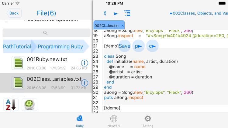 rubyi$-run code, autocomplete