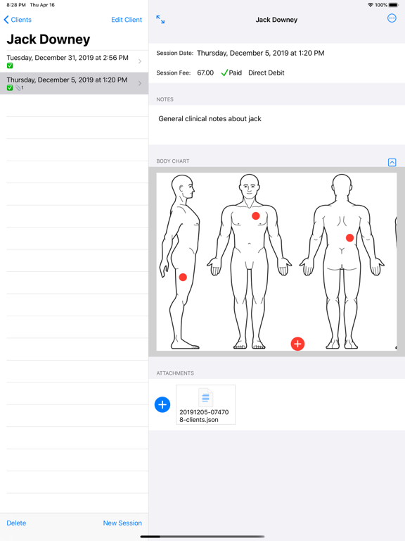 Massage Note iPad screenshot