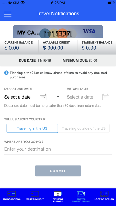 TLCU Visa Screenshot