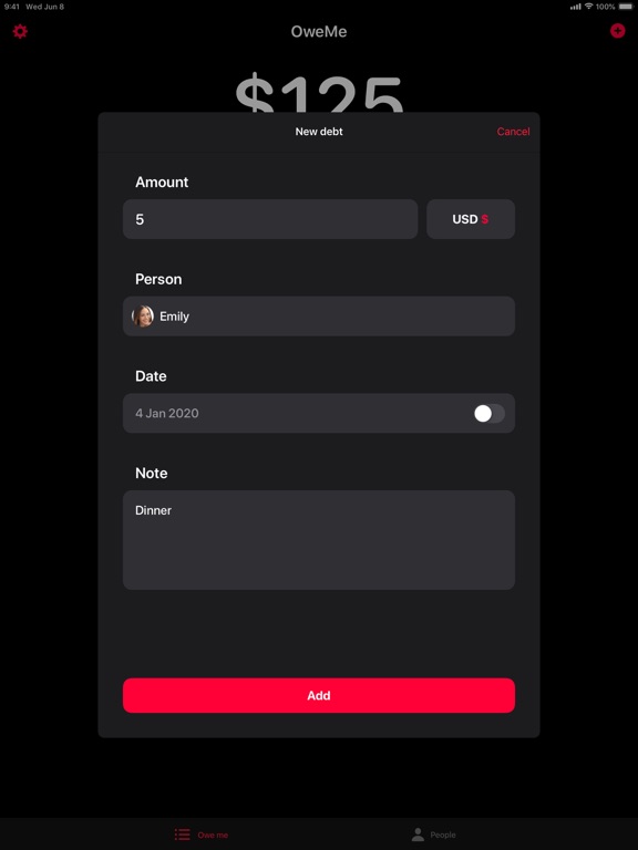 OweMe - Debt Tracker iPad screenshot 4 - Utilities app