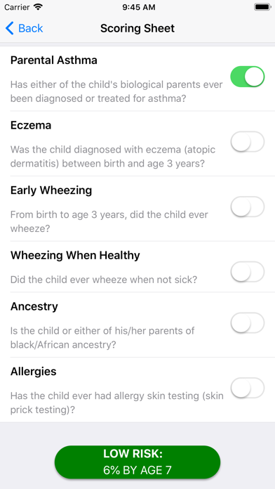 Pediatric Asthma Risk Score screenshot 2