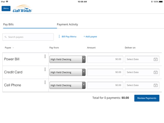 Gulf Winds Mobile Banking iPad screenshot 5 - Finance app