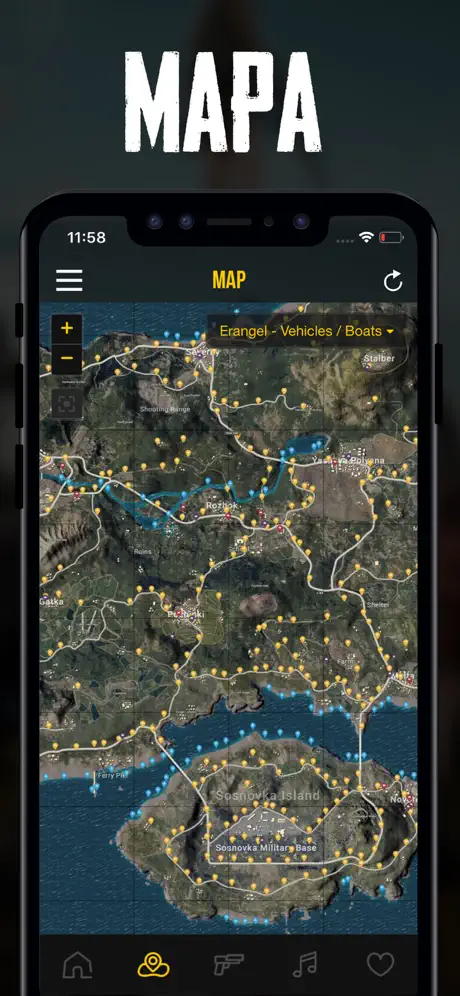 Mapa e estatísticas para PUBG