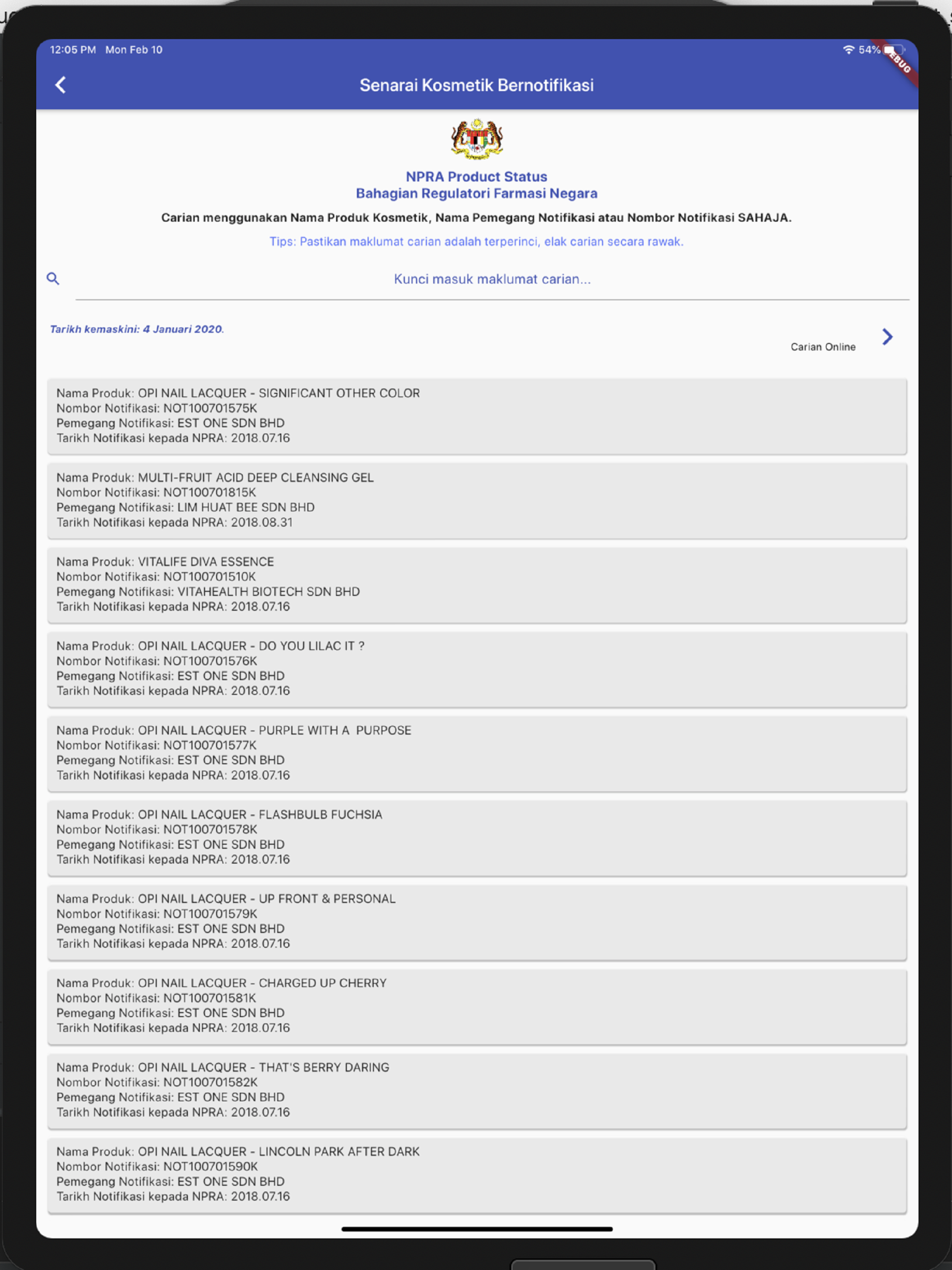 NPRA Product Status