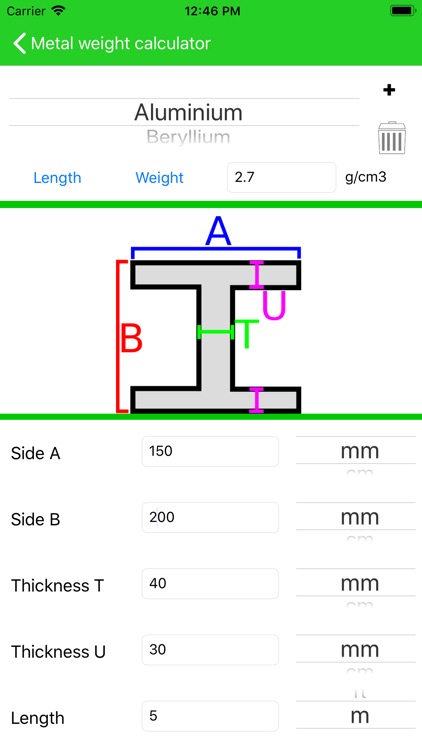 Weight calculator for metals