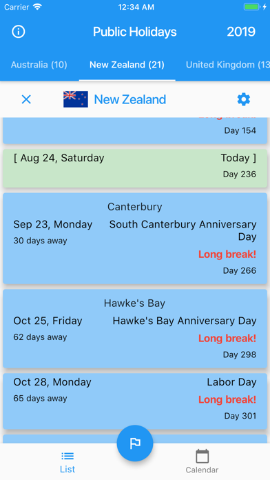 Screenshot #1 pour Public Holidays