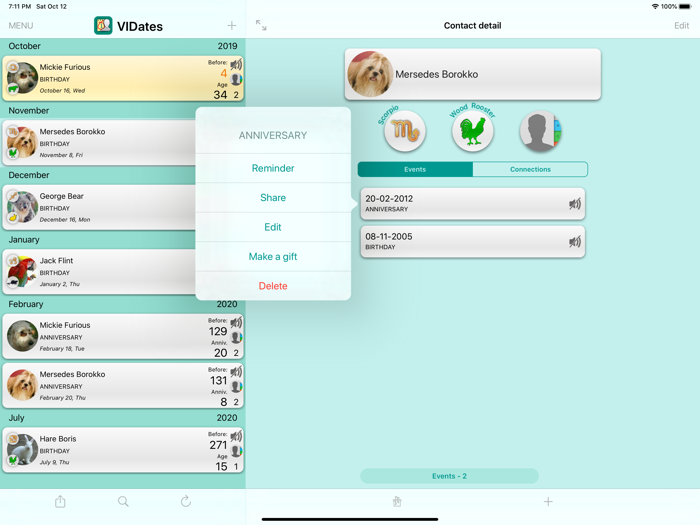 Birthdays and important dates