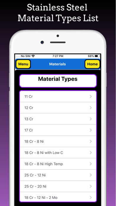 ASME Materials and Electrodes Screenshot