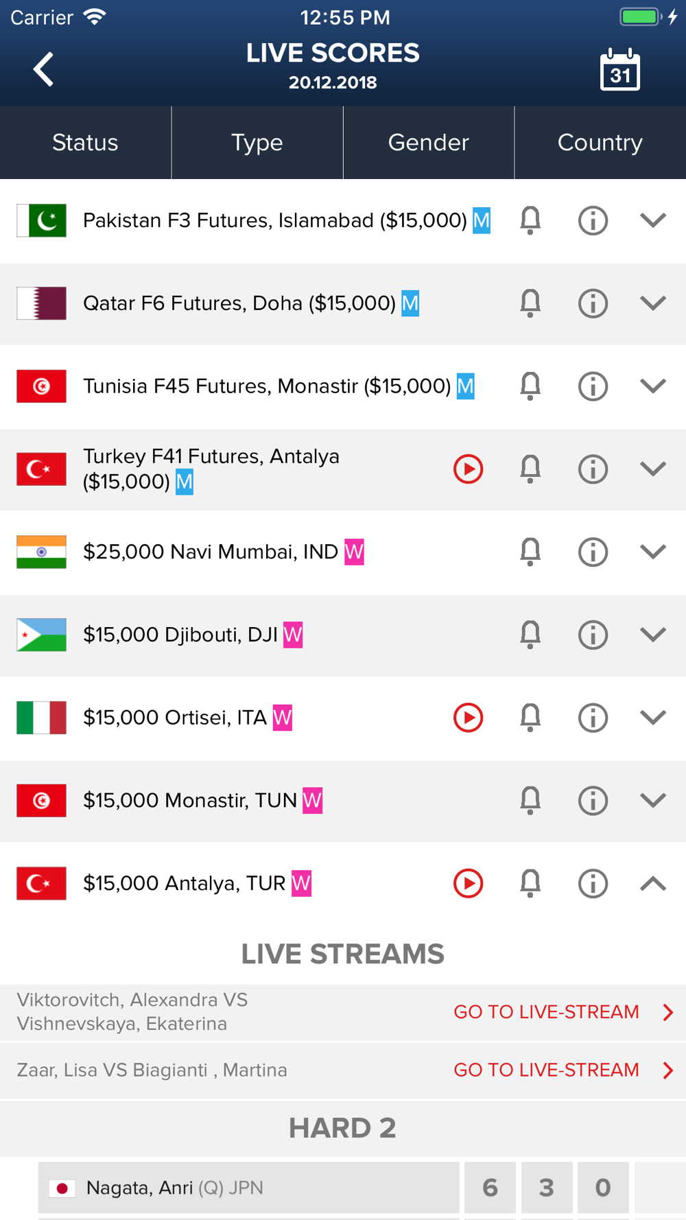 ITF Live Scores Free Download App for iPhone