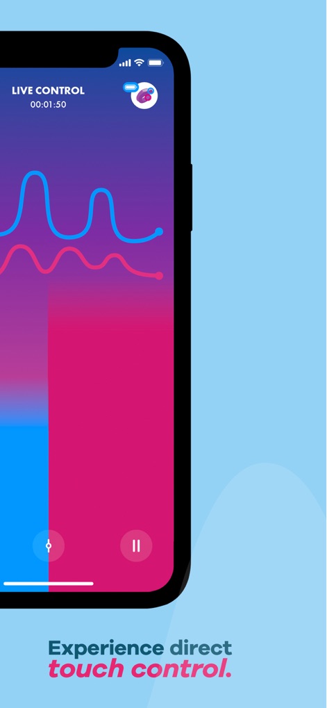 Satisfyer Connect - Observe the live control screen, featuring an active timer and direct touch controls to adjust sensation intensity and patterns.