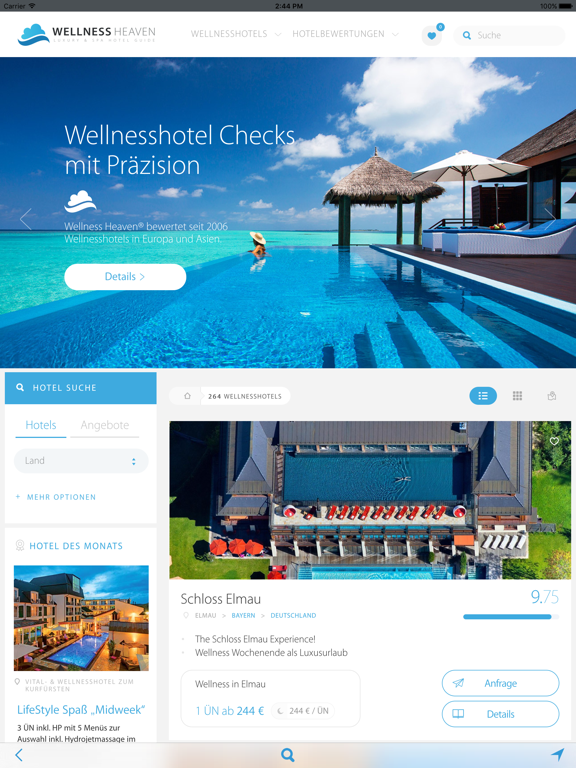 Wellness Heaven Wellnesshotels iPad screenshot 1 - Travel app