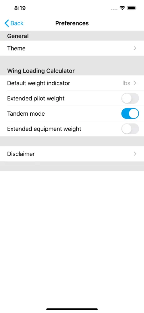 Fancy Wingloading Calculator