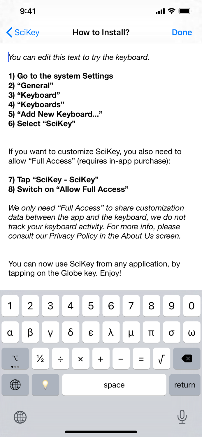 SciKey - Scientific Keyboard
