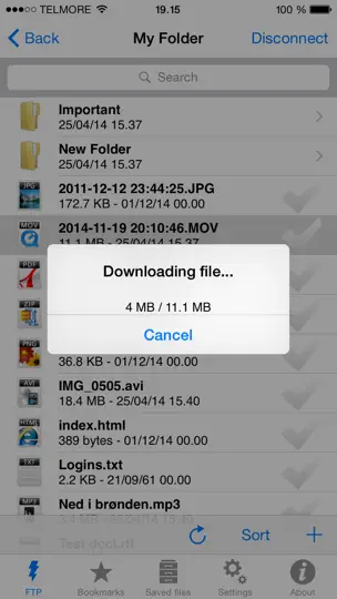 Captura de pantalla de FTP Client Pro en iPhone 4