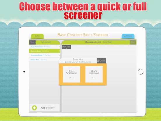 Basic Concepts Skills Screener iPad screenshot