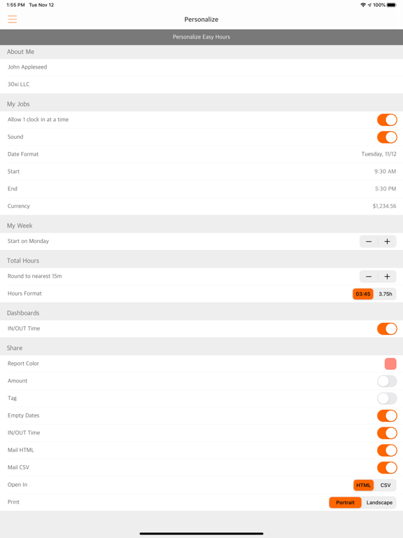 Easy Hours iPad screenshot 8 - Business app