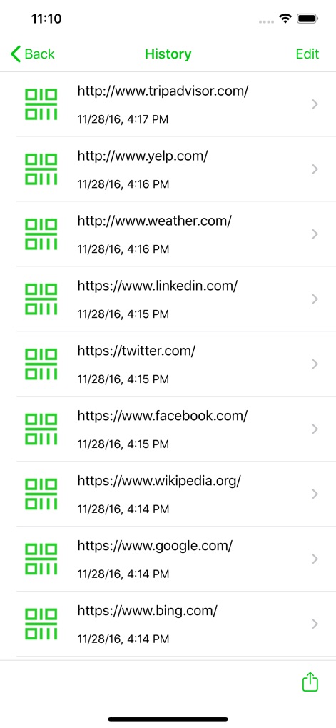 QR Code - QR Reader & Scanner - Explore the organized history log, where users can review all past scanned QR code results and effortlessly access previous website URLs.