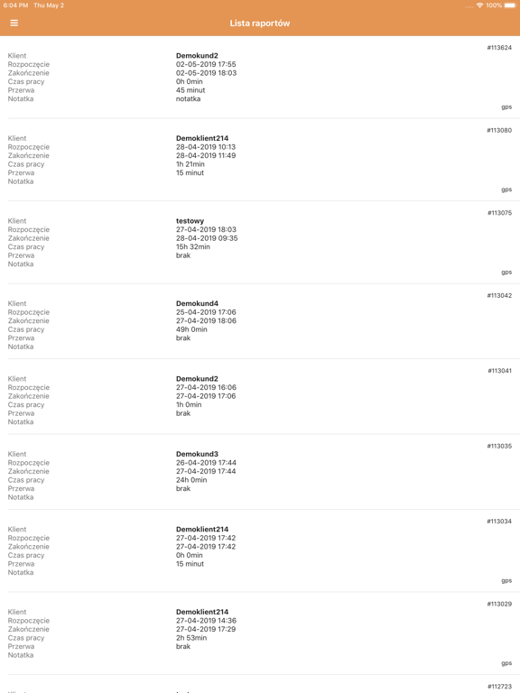 Rapportering iPad screenshot