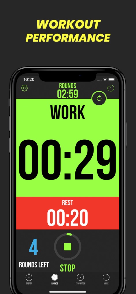 Timer Plus - Workouts Timer - Suivez votre effort grâce à l'affichage dynamique des intervalles de travail et de repos, complété par le compteur précis des tours restants pour une gestion optimale.