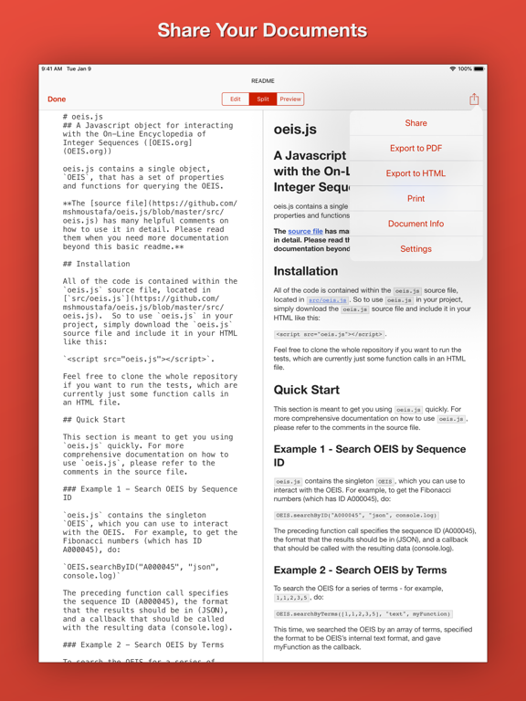 Blockquote Markdown Editor iPad screenshot 5 - Productivity app