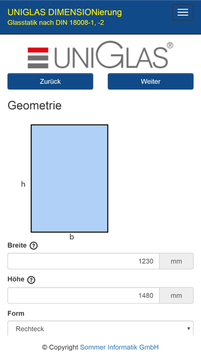 UNIGLAS DIMENSIONierung screenshot 3