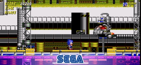 Sonic The Hedgehog 2 Classic - Observe Sonic encountering one of Dr. Eggman's menacing machines within the intricate industrial zone environment.