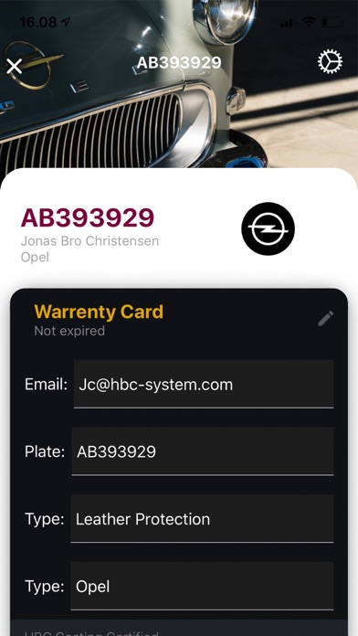 HBC Coating - Warranty Screenshot