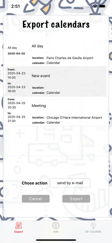 Export calendars