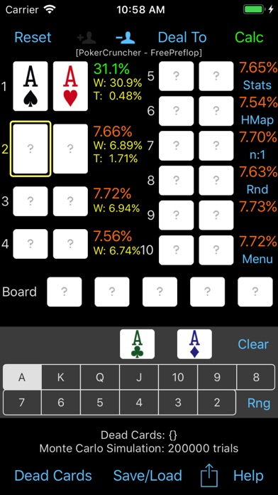 PokerCruncher - Preflop - Odds Screenshot