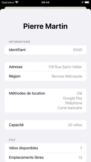 Capture d'écran de VeloDispo France sur iPhone 2