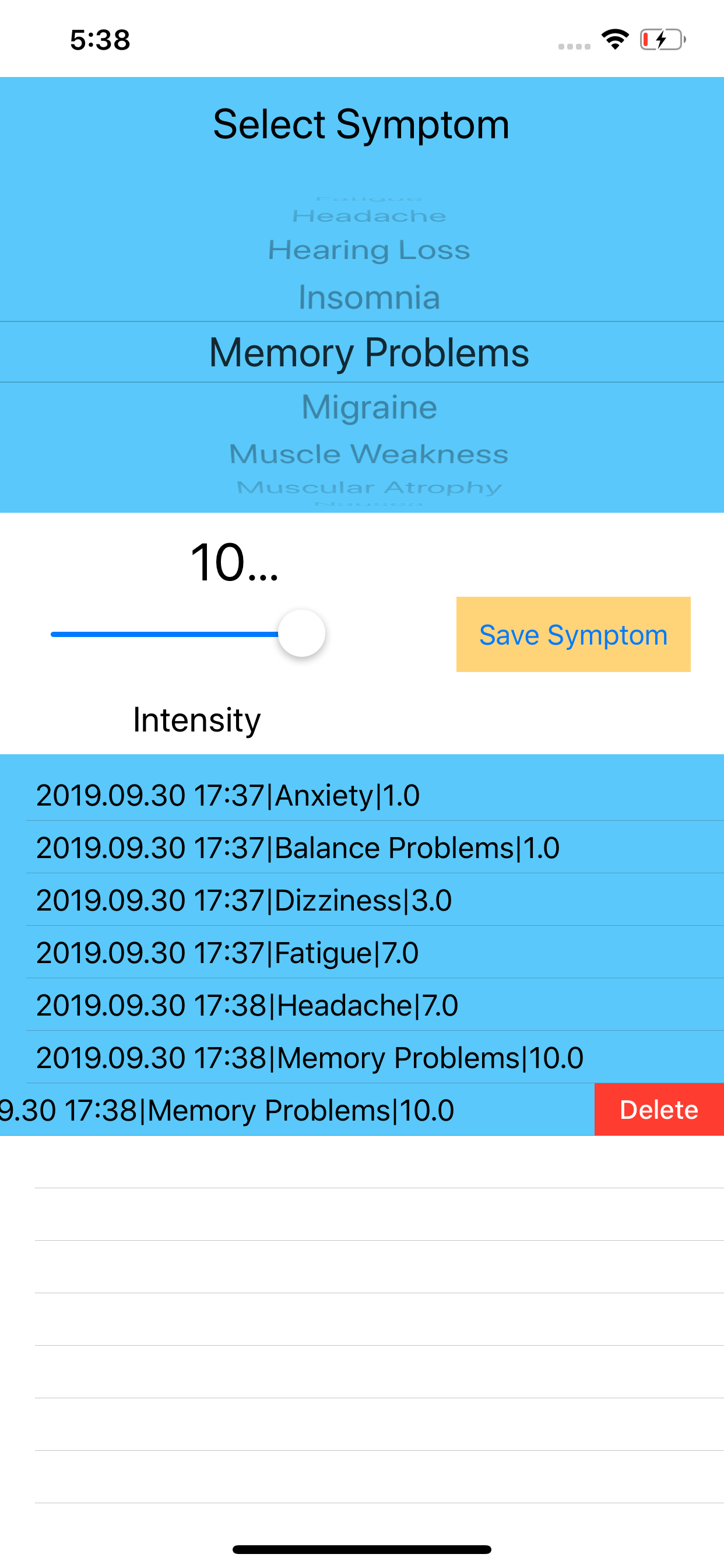 Chiari Symptom Tracker screenshot 2