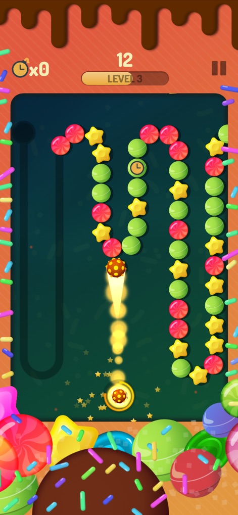 Ball Shoot! - The app presents a delightful challenge with its charming candy-themed ball graphics and a sweet, vibrant background environment.