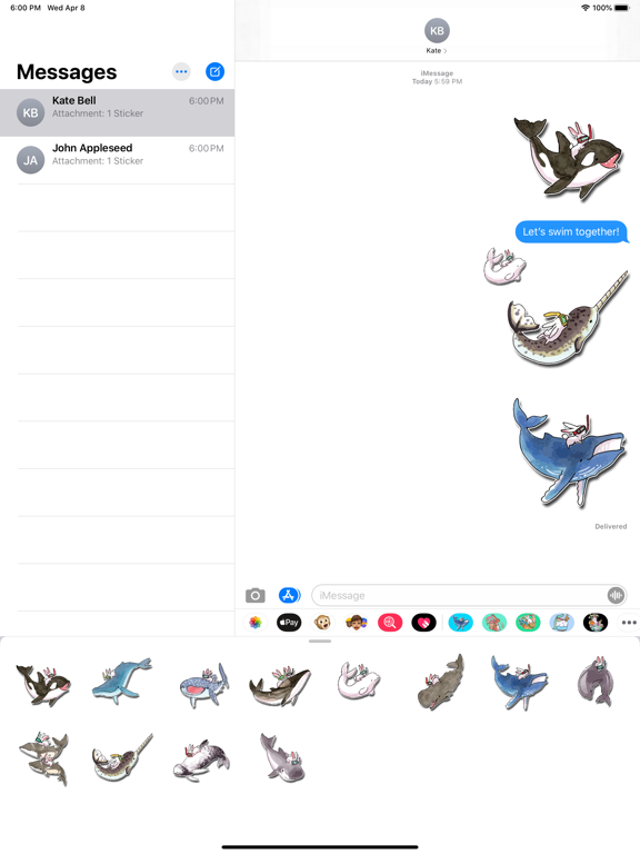 Whales and Bunnies Stickers iPad screenshot 1 - Stickers app