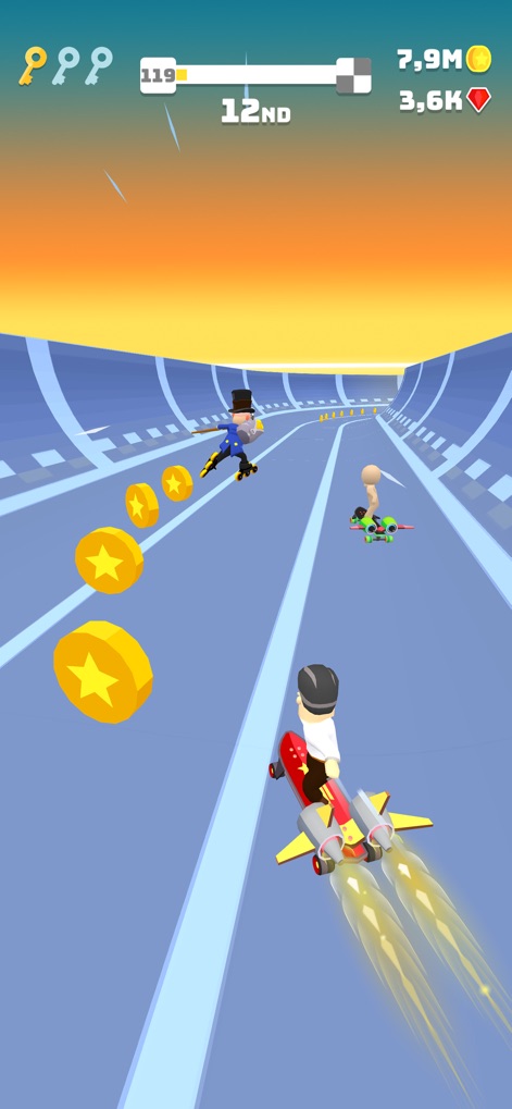 Turbo Stars - Epic Racing - The app showcases the fast-paced competitive racing with multiple opponents and opportunities to collect valuable coins on the track.