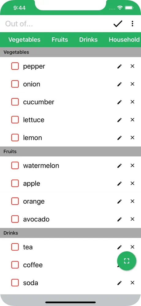Out of - Grocery Shopping List