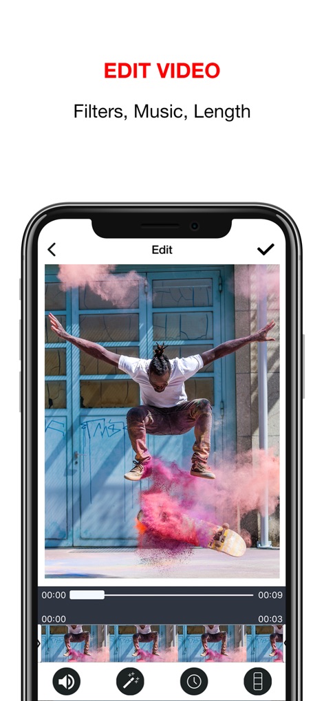 Video to Live Wallpapers Maker - Esta ferramenta oferece opções de edição robustas, com uma linha do tempo clara para ajustes precisos e ícones intuitivos para filtros, música e duração do vídeo.