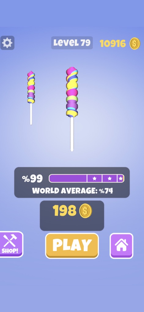 Wood Shop - This tool showcases the satisfying completion of a project, presenting the vibrant finished lollipop alongside a clear percentage match to the target design.