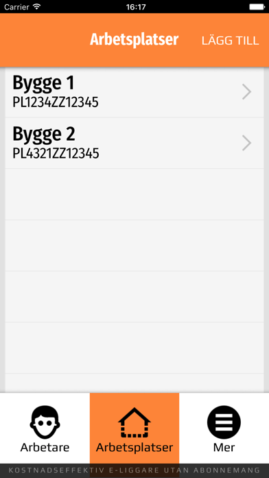 e-liggare Personalliggare bygg Screenshot