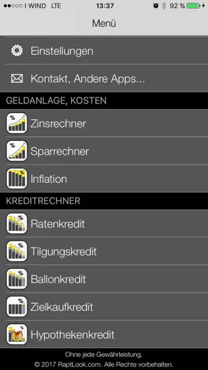 Screenshot von Finanzrechner Prof auf dem iPhone 1