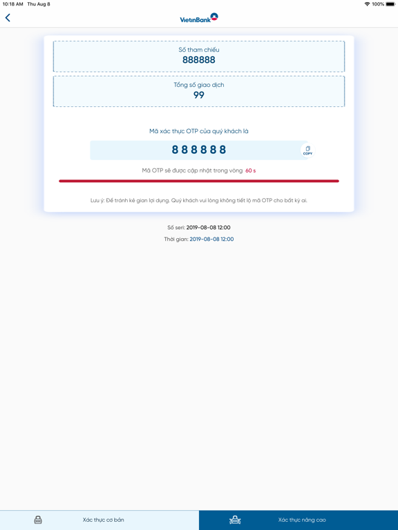 VietinBank OTP iPad screenshot