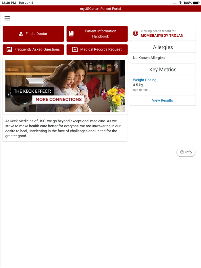 Keck Medicine myUSCchart