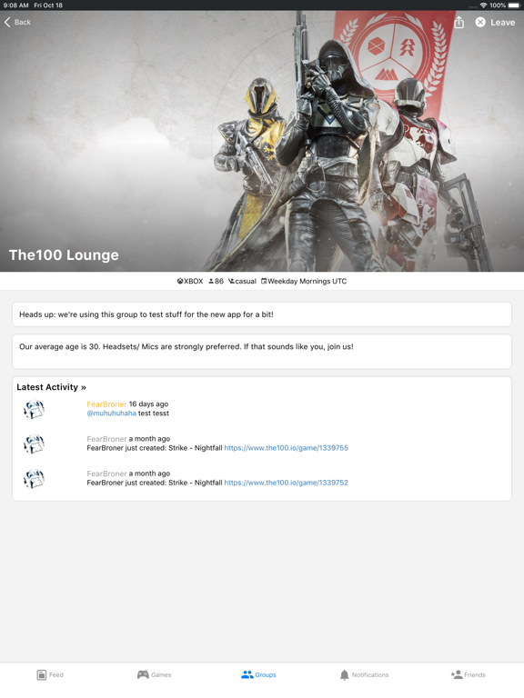 The100.io Destiny 2 Groups iPad screenshot 6 - Social Networking app