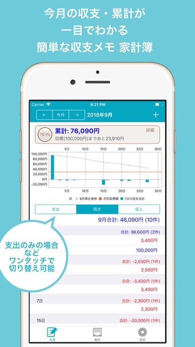 簡単・シンプル「家計簿 」 - 支出と収入だけ入力のおすすめ画像1