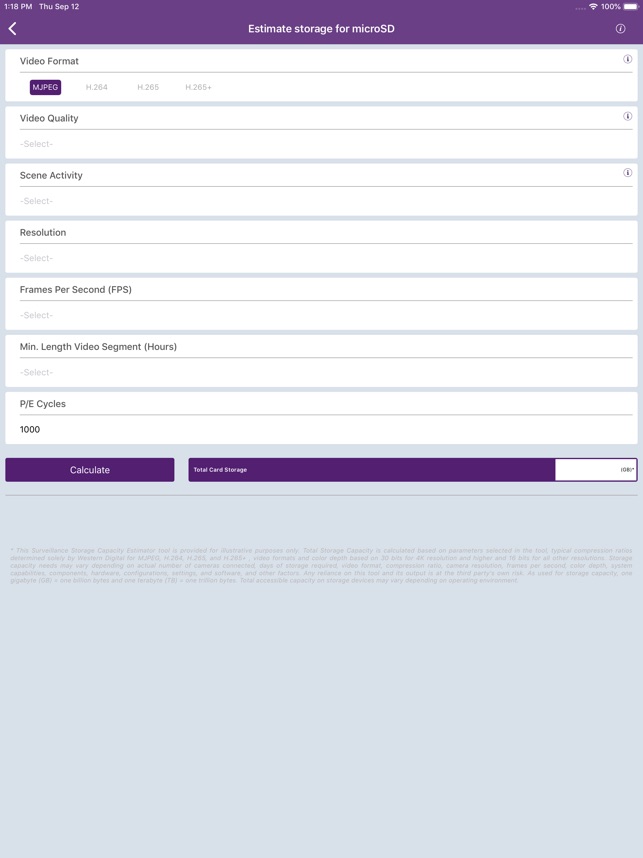 WD Purple Storage Calculator on the App Store
