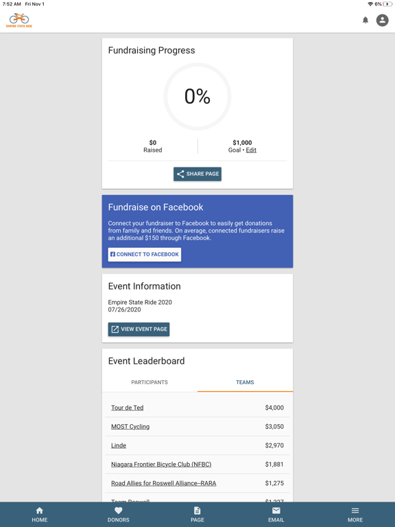 Empire State Ride Fundraising iPad screenshot 2 - Health & Fitness app